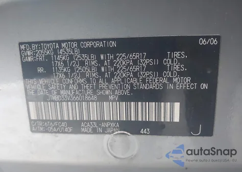 2006 Toyota Rav4 из США, поврежденный, VIN JTMBD33V366018648